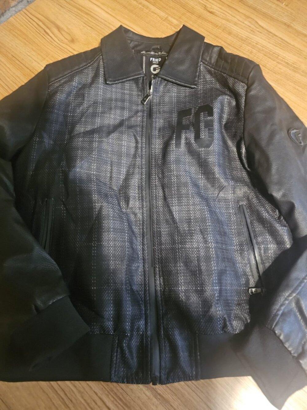 Fried Denim Leather Jacket Full Zipper Black Mens Size Medium